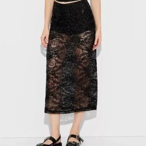 NWT Wild Fable Sequin Lace Midi Skirt Black Sheer M Y2K Fairy Grunge Punk Goth